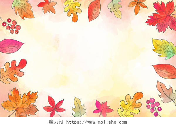 卡通手绘立秋秋天秋分秋季树叶边框矢量背景素材